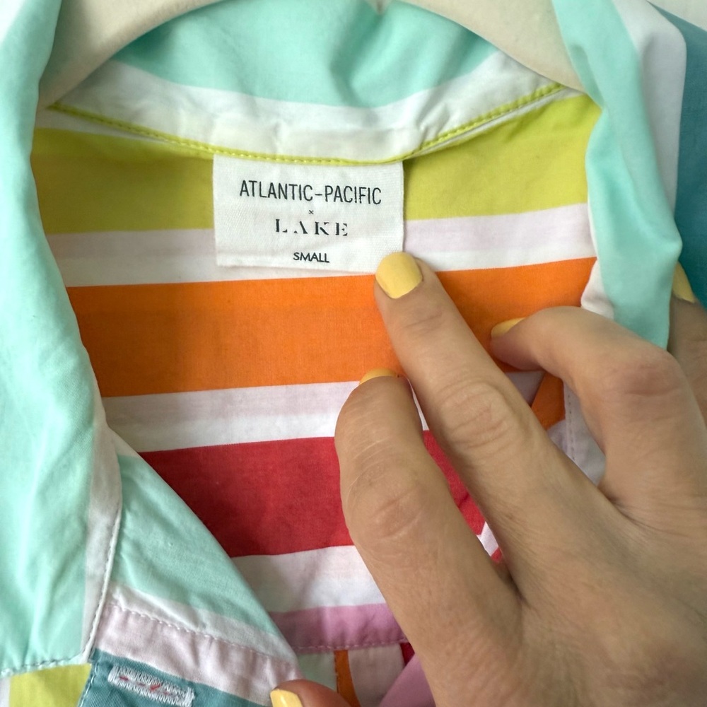 LAKE x Atlantic-Pacific Sadie Shorts Pajama Set Rainbow Stripe Size SMALL $124 - Picture 5 of 5